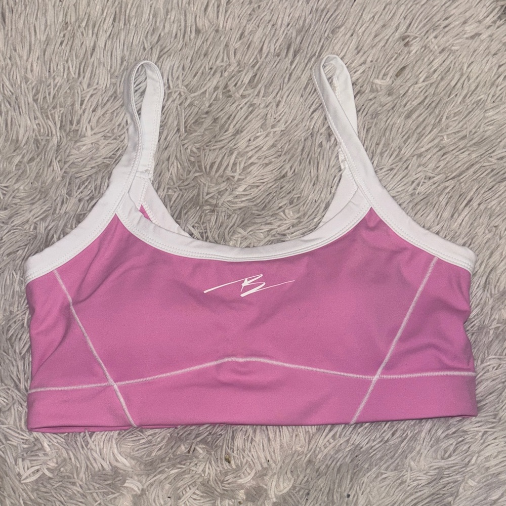 Pink Sports Bra with White Trim - Performance Support